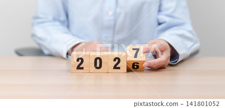 2026 change to 2027 year block on table. goal, Resolution, strategy, plan, start, budget, mission, action, motivation and New Year concepts 141801052