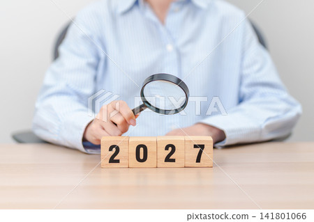 Happy New Year 2027 with magnifying glass and people. hiring, employee, recruitment, job, SEO and jobless concept Happy New Year 2027 with magnifying glass and people. hiring, employee, recruitment, job, SEO and jobless concept 141801066