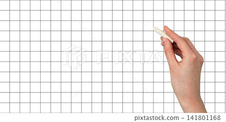 Back to school, Hand writes on grid board preparing for lessons Back to school, Hand writes on grid board preparing for lessons 141801168
