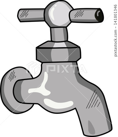 Illustration of a Metallic Water Faucet 141801346