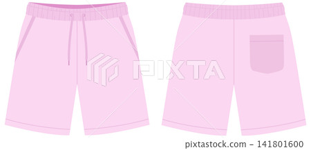 Technical Vector Illustration of Men's Casual Pink Shorts Front and Back Technical Vector Illustration of Men's Casual Pink Shorts Front and Back 141801600