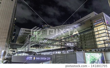 Osaka night view, Umeda, JR Osaka Station, large roof, Osaka City, Osaka Prefecture Osaka night view, Umeda, JR Osaka Station, large roof, Osaka City, Osaka Prefecture 141801705