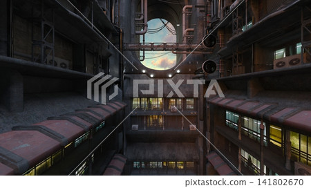 Exterior view of a factory by the sea Exterior view of a factory by the sea 141802670