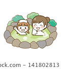 Mom and daughter enjoying a hot spring open-air bath 141802813