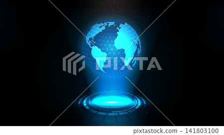 Futuristic glowing hologram Earth globe for global network, cyber security and technology concept 141803100