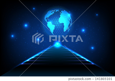 Abstract futuristic technology background with glowing Earth planet, light path starry space concept Abstract futuristic technology background with glowing Earth planet, light path starry space concept 141803101