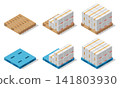 White cardboard boxes stacked on pallets and logistics materials for refrigerated delivery. 141803930