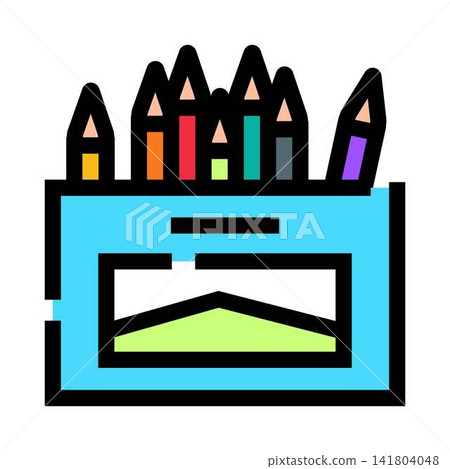Colored pencils standing in holder for drawing and education Colored pencils standing in holder for drawing and education 141804048