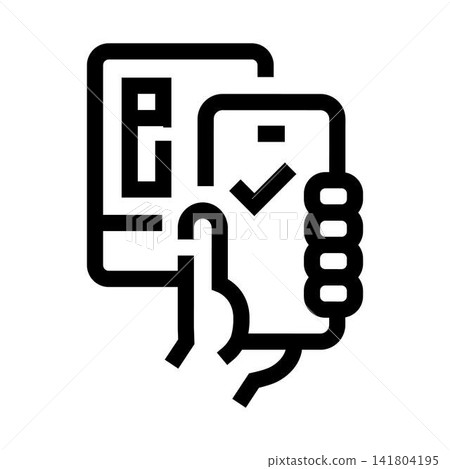 Hand holding smartphone performing digital hotel check in Hand holding smartphone performing digital hotel check in 141804195