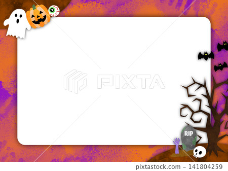 Halloween frame with ghosts, pumpkins, and tombstones - copy space Halloween frame with ghosts, pumpkins, and tombstones - copy space 141804259