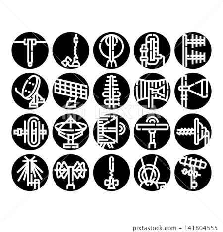 Communication antenna signal technology equipment icons collection Communication antenna signal technology equipment icons collection 141804555
