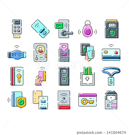 Rfid key access card security technology system icons Rfid key access card security technology system icons 141804674