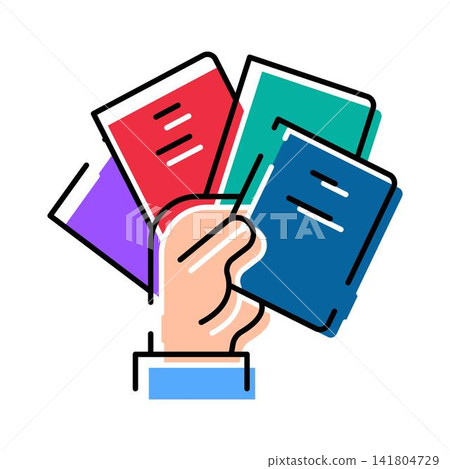 Hand holding diverse books promoting education and learning 141804729