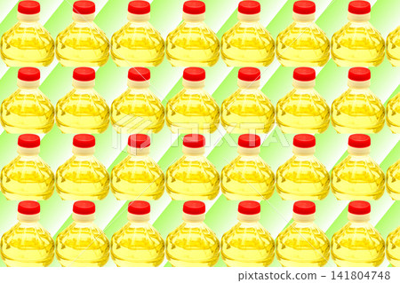 Pattern of full bottle of vegetable oil for cooking,salad dressing on green Pattern of full bottle of vegetable oil for cooking,salad dressing on green 141804748