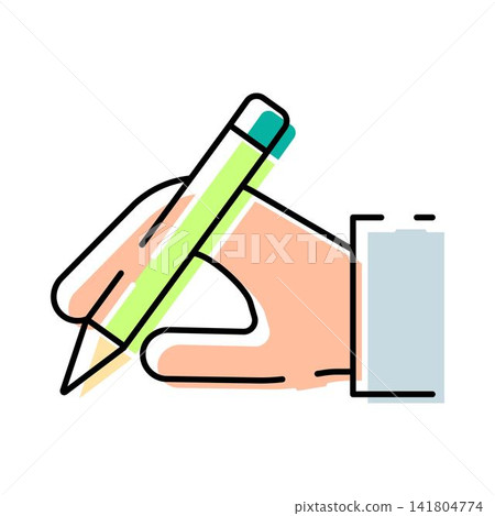 Hand holding pencil writing or drawing icon Hand holding pencil writing or drawing icon 141804774