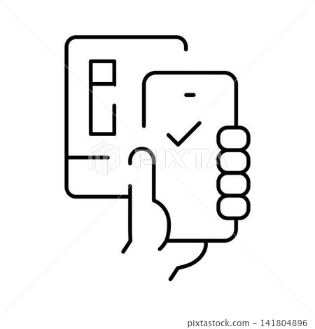 Hand holding smartphone confirming mobile payment transaction 141804896