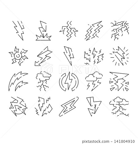 Lightning thunderbolt storm electric energy power icons Lightning thunderbolt storm electric energy power icons 141804910