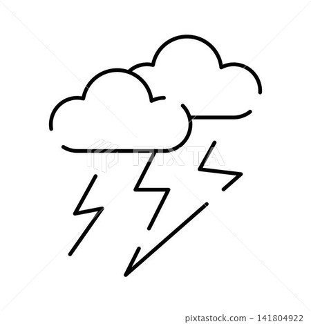 Stormy weather clouds with lightning outline icon Stormy weather clouds with lightning outline icon 141804922
