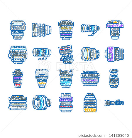 Camera lens collection representing photography equipment and optical devices 141805040