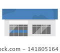 An illustration of a convenience store building that has become an empty storefront after closing time, with its sign removed. 141805164