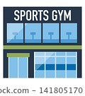 Illustration of a glass-walled sports gym/fitness club building. 141805170
