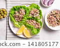 Tuna avocado salad lettuce wraps 141805177