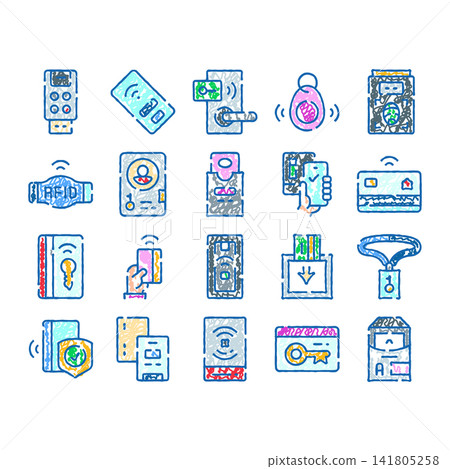 Rfid wireless technology identification digital key icons Rfid wireless technology identification digital key icons 141805258