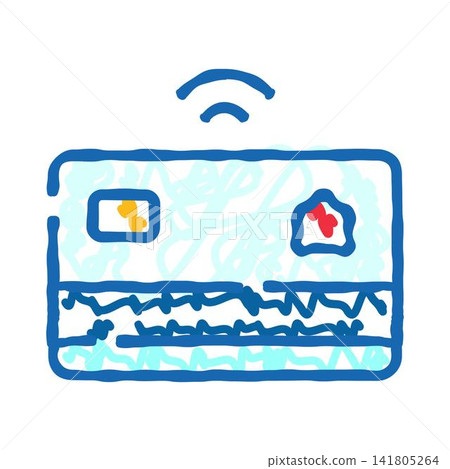 Contactless payment card doodle with wireless symbol Contactless payment card doodle with wireless symbol 141805264