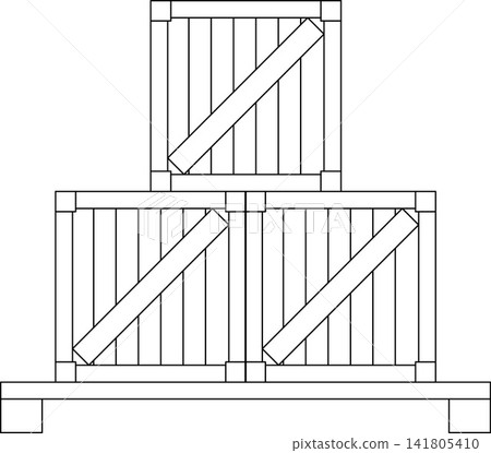 Wooden Crate on Pallet Outline Icon Illustration on Transparent Background Wooden Crate on Pallet Outline Icon Illustration on Transparent Background 141805410