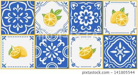 Mexican or Mediterranean blue seamless pattern. Mexican or Mediterranean blue seamless pattern. 141805544