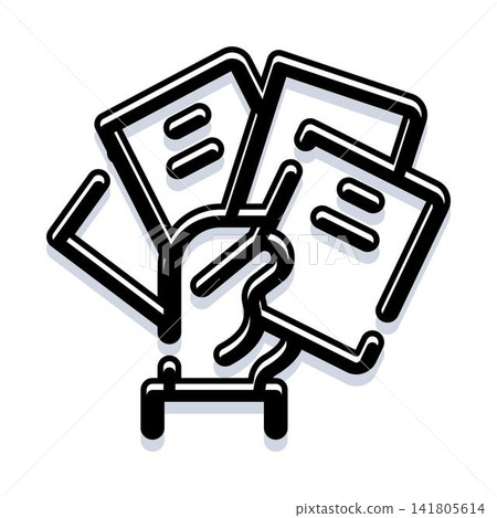 Hand holding document pages in black and white icon Hand holding document pages in black and white icon 141805614