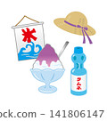 Shaved ice, ramune soda, and a straw hat (illustration) 141806147