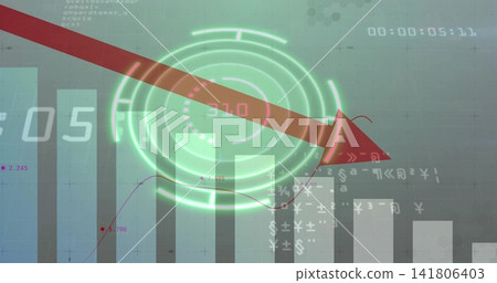 Displaying dashboard screen, showing red arrow cutting green HUD, bars, line graph, timecode Displaying dashboard screen, showing red arrow cutting green HUD, bars, line graph, timecode 141806403