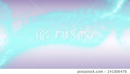 Gliding cyan particle ribbon sweeping across abstract soft backdrop, showing faint knot and sparks Gliding cyan particle ribbon sweeping across abstract soft backdrop, showing faint knot and sparks 141806476