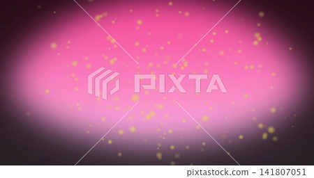 Glowing pink oval field radiating light in radial vignette background, scattering golden particles Glowing pink oval field radiating light in radial vignette background, scattering golden particles 141807051