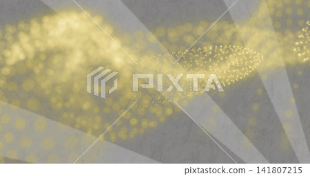 Flowing golden particle stream forming across textured gray backdrop with radial pale-gray beams Flowing golden particle stream forming across textured gray backdrop with radial pale-gray beams 141807215