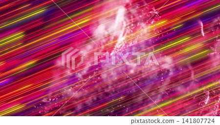 Showing diagonal neon streaks forming luminous nebula in digital art, with sparkles and motion blur Showing diagonal neon streaks forming luminous nebula in digital art, with sparkles and motion blur 141807724