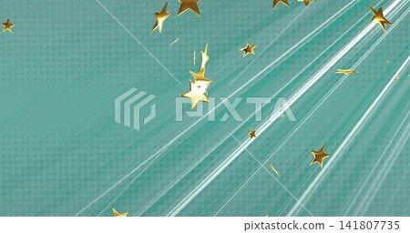 Radiating gold star group moving across teal dot backdrop, with slanted white streaks and sparks Radiating gold star group moving across teal dot backdrop, with slanted white streaks and sparks 141807735
