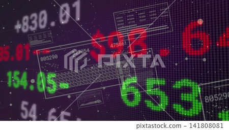 Displaying large green 653 and red dollar sign on virtual trading dashboard with HUD panels Displaying large green 653 and red dollar sign on virtual trading dashboard with HUD panels 141808081