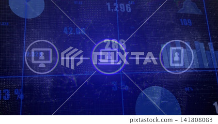 Showing central node with laptop icon and user avatar on dashboard, connected to monitor and phone Showing central node with laptop icon and user avatar on dashboard, connected to monitor and phone 141808083