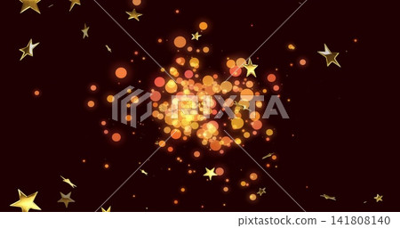 Glowing central cluster radiating warm bokeh light orbs on deep burgundy canvas, with gold stars Glowing central cluster radiating warm bokeh light orbs on deep burgundy canvas, with gold stars 141808140
