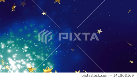 Glowing gold stars and green-white burst drifting in decor night-sky backdrop, with tiny star dots Glowing gold stars and green-white burst drifting in decor night-sky backdrop, with tiny star dots 141808169
