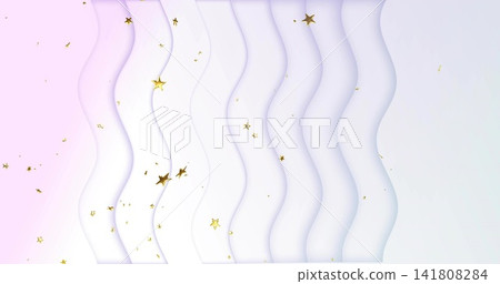 Displaying abstract layered wavy panels in digital graphic composition, with gold star confetti Displaying abstract layered wavy panels in digital graphic composition, with gold star confetti 141808284