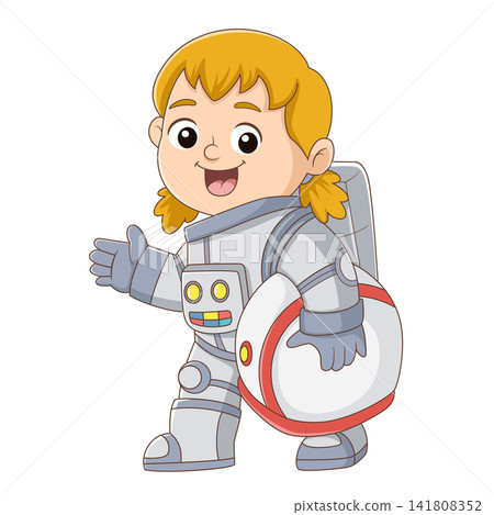Cute girl astronaut carrying lifebuoy exploring space educational cartoon illustration adventure Cute girl astronaut carrying lifebuoy exploring space educational cartoon illustration adventure 141808352