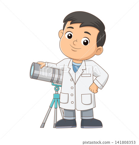 Cute young scientist using telescope for science education cartoon illustration learning Cute young scientist using telescope for science education cartoon illustration learning 141808353