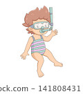 Cute child snorkeling underwater cartoon character summer vacation illustration swimming fun 141808431