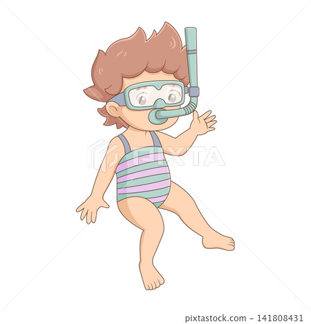 Cute child snorkeling underwater cartoon character summer vacation illustration swimming fun Cute child snorkeling underwater cartoon character summer vacation illustration swimming fun 141808431