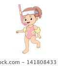 Cute little girl snorkeling cartoon character summer swimming vacation illustration fun 141808433