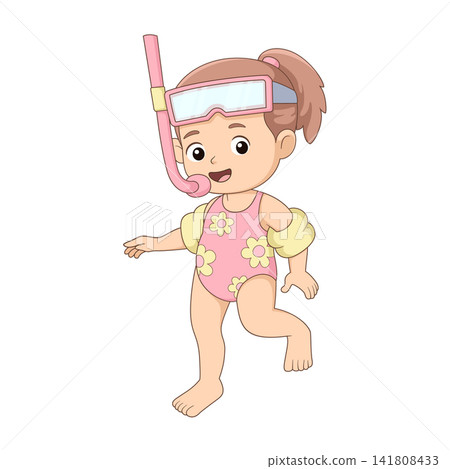 Cute little girl snorkeling cartoon character summer swimming vacation illustration fun Cute little girl snorkeling cartoon character summer swimming vacation illustration fun 141808433