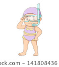 Cute little girl snorkeling cartoon swimsuit summer beach vacation illustration character 141808436